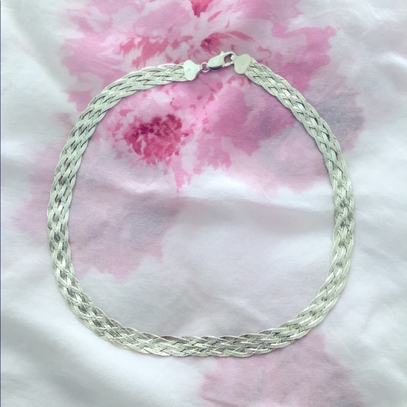 Braided 18 inch necklace, sterling 925 silver, Italy - Picture 7 of 11